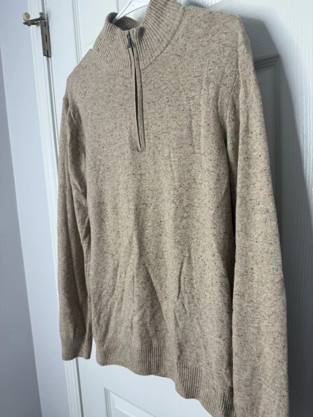 EMI MAGLIA Men's 1/4 Zip Pullover Sweater Tan Wool Silk Luxury Classic Heathered